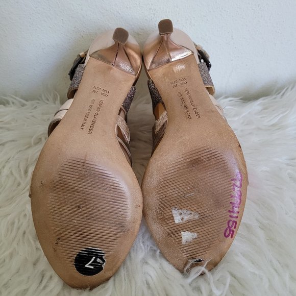 Vera Wang Lavender Line Garmin Sandal Leather Glitter Metallic Gold Hee 7M - Picture 8 of 10